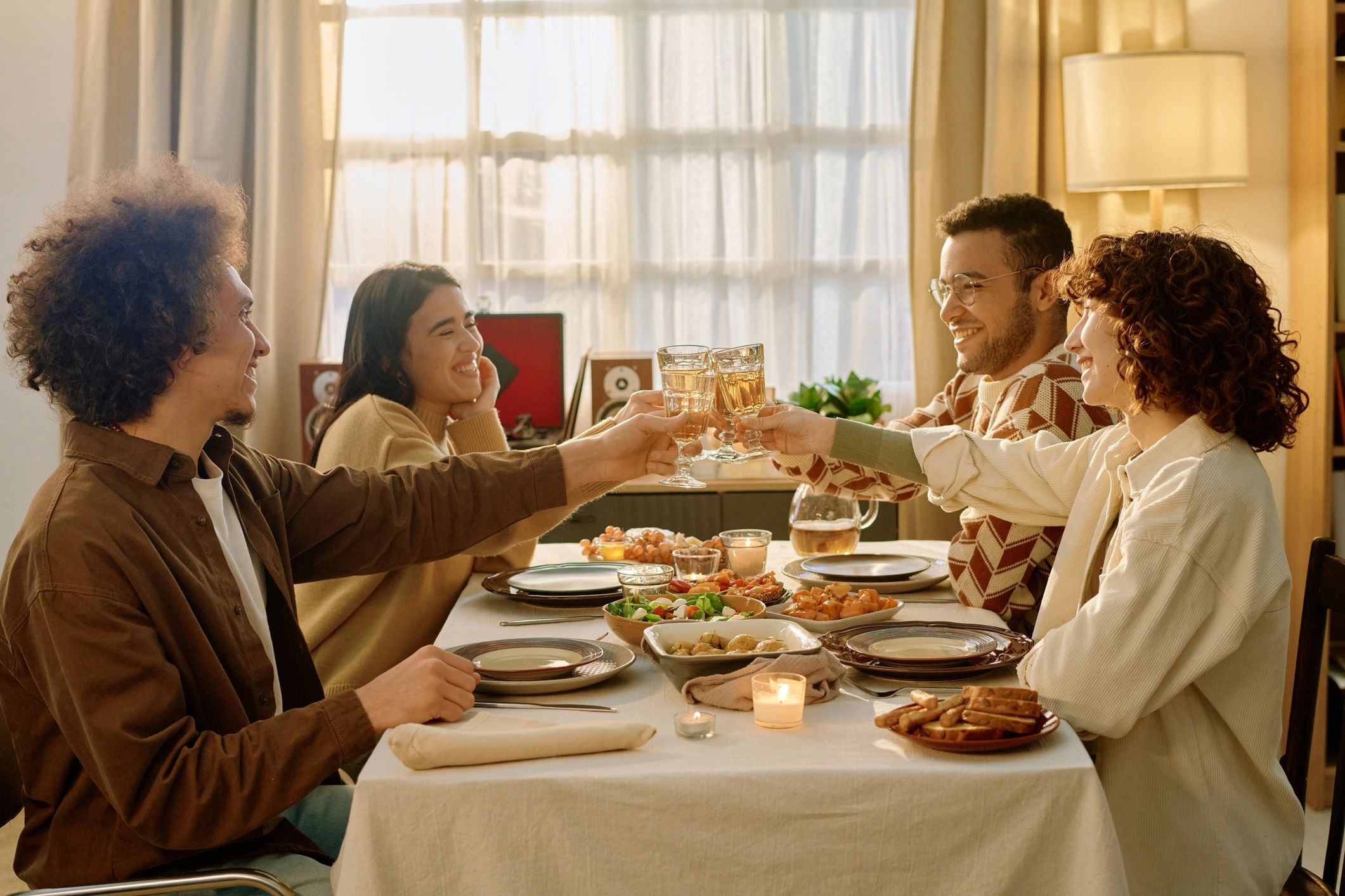 Family gathered around a cozy dinner table