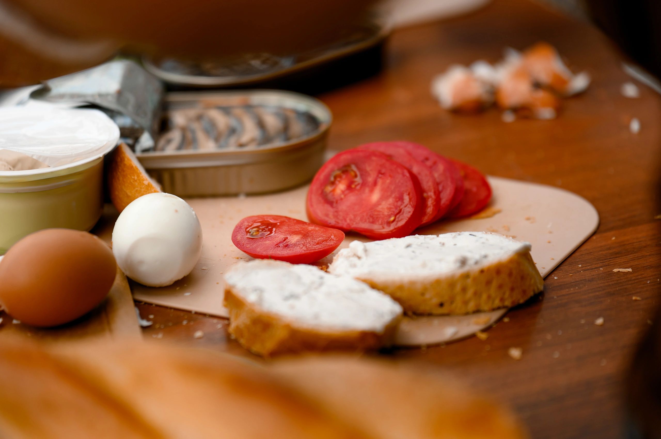 Simple dinner ingredients on a wooden kitchen table